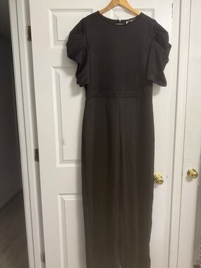 Black Puff-Sleeve Jumpsuit with Tailored Waist